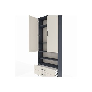 Arges Dolap 5 Raflı 2 Çekmeceli 2 Kapaklı 88x30x221 Antrasit-aytaşı