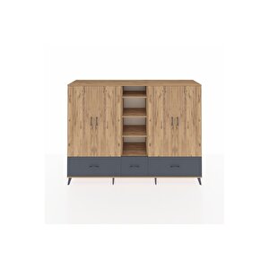 Hyperion Dolap 12 Raflı 3 Çekmeceli 4 Kapaklı 220x44x163 Çam-çam/antrasit