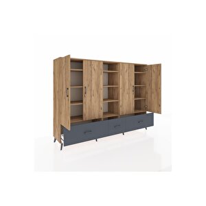 Hyperion Dolap 12 Raflı 3 Çekmeceli 4 Kapaklı 220x44x163 Çam-çam/antrasit