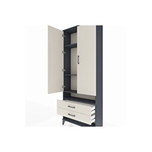 Arges Dolap 4 Raflı 2 Çekmeceli 2 Kapaklı 88x30x221 Antrasit-aytaşı