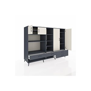 Kronos Dolap 12 Raflı 4 Çekmeceli 4 Kapaklı 220x59x163 Antrasit-aytaşı/antrasit