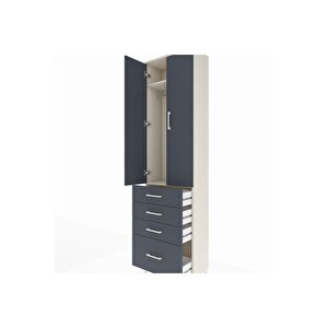 Arges Dolap 2 Raflı 4 Çekmeceli Tek Askılı 60x30x221 Aytaşı-antrasit