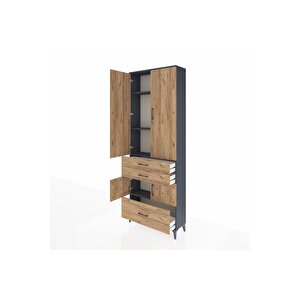 Arges Dolap 4 Raflı 3 Çekmeceli 4 Kapaklı 88x30x243 Antrasit-çam