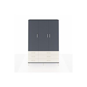 Arges Dolap 5 Raflı 6 Çekmeceli Tek Askılı 132x30x195 Antrasit-antrasit/aytaşı