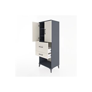 Hyperion Dolap 3 Raflı 2 Çekmeceli 2 Kapaklı 60x44x163 Antrasit-aytaşı