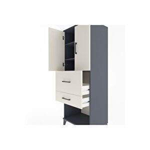 Hyperion Dolap 3 Raflı 2 Çekmeceli 2 Kapaklı 60x44x163 Antrasit-aytaşı