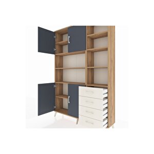 Arges Dolap 9 Raflı 4 Çekmeceli 4 Kapaklı 132x30x195 Çam-antrasit/aytaşı