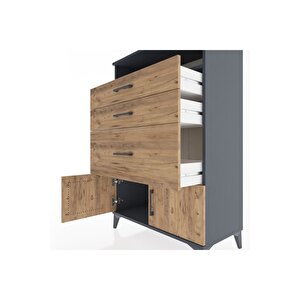 Hyperion Dolap Tek Raflı 3 Çekmeceli 2 Kapaklı 88x44x134 Antrasit-çam