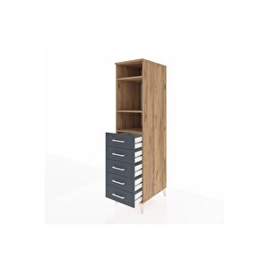 Kronos Dolap 3 Raflı 5 Çekmeceli 44x59x182 Çam-antrasit