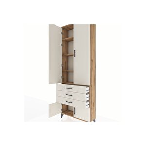 Arges Dolap 4 Raflı 3 Çekmeceli 4 Kapaklı 88x30x243 Çam-aytaşı