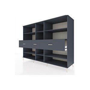 Kronos Dolap 9 Raflı 3 Çekmeceli  220x59x163 Antrasit-antrasit