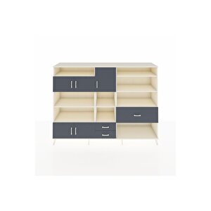 Hyperion Dolap 13 Raflı 3 Çekmeceli 5 Kapaklı 220x44x163 Aytaşı-antrasit