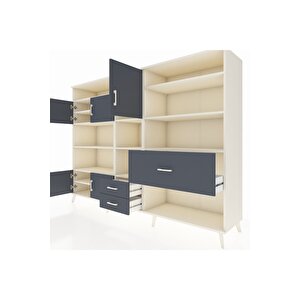 Hyperion Dolap 13 Raflı 3 Çekmeceli 5 Kapaklı 220x44x163 Aytaşı-antrasit