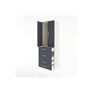 Hyperion Dolap Tek Raflı 4 Çekmeceli Tek Askılı 60x44x195 Aytaşı-antrasit