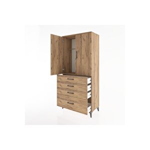 Hyperion Dolap Tek Raflı 4 Çekmeceli Tek Askılı 88x44x195 Çam-çam