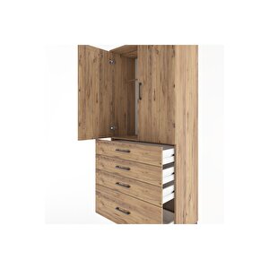 Hyperion Dolap Tek Raflı 4 Çekmeceli Tek Askılı 88x44x195 Çam-çam