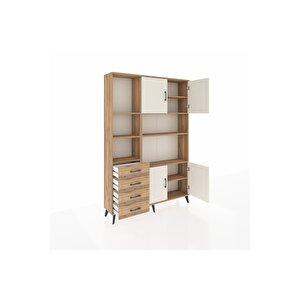 Arges Dolap 8 Raflı 4 Çekmeceli 4 Kapaklı 132x30x195 Çam-aytaşı/çam