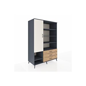 Kronos Dolap 9 Raflı 3 Çekmeceli Tek Kapaklı  132x59x195 Antrasit-aytaşı/çam