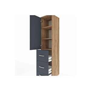 Hyperion Dolap 3 Raflı 3 Çekmeceli Tek Kapaklı 44x44x195 Çam-antrasit