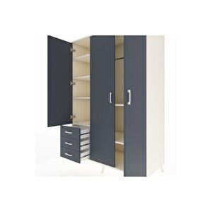 Kronos Dolap 6 Raflı 3 Çekmeceli Tek Askılı 132x59x195 Aytaşı-antrasit/antrasit