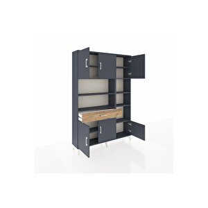 Arges Dolap 10 Raflı Tek Çekmeceli 6 Kapaklı 132x30x195 Antrasit-antrasit/çam