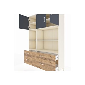 Hyperion Dolap 8 Raflı 4 Çekmeceli 3 Kapaklı 132x44x195 Aytaşı-antrasit/çam