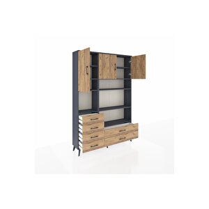 Arges Gardrop 9 Raflı 6 Çekmeceli 3 Kapaklı 132x30x195 Antrasit-çam