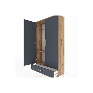 Arges Dolap 2 Raflı Tek Çekmeceli Tek Askılı 88x30x163 Çam-antrasit