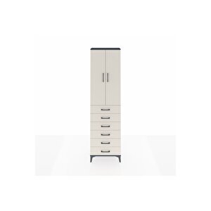 Arges Dolap 2 Raflı 6 Çekmeceli Tek Askılı 60x30x221 Antrasit-aytaşı