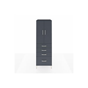 Kronos Dolap 2 Raflı 4 Çekmeceli 2 Kapaklı 60x59x182 Antrasit-antrasit
