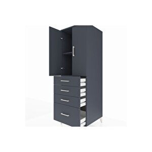 Kronos Dolap 2 Raflı 4 Çekmeceli 2 Kapaklı 60x59x182 Antrasit-antrasit