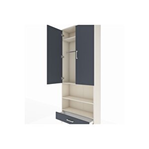 Arges Dolap 4 Raflı Tek Çekmeceli Tek Askılı 88x30x221 Aytaşı-antrasit