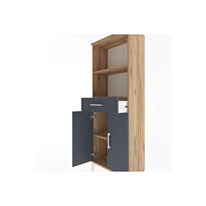 Arges Dolap 3 Raflı Tek Çekmeceli 2 Kapaklı 60x30x163 Çam-antrasit