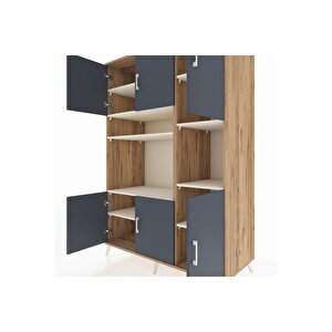 Kronos Dolap 9 Raflı 6 Kapaklı 132x59x195 Çam-antrasit/aytaşı