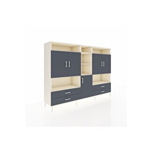 Hyperion Dolap 12 Raflı 4 Çekmeceli 5 Kapaklı 220x44x163 Aytaşı-antrasit