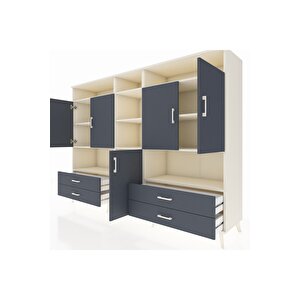 Hyperion Dolap 12 Raflı 4 Çekmeceli 5 Kapaklı 220x44x163 Aytaşı-antrasit