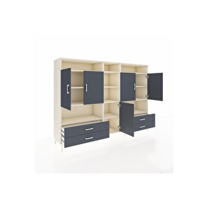 Hyperion Dolap 12 Raflı 4 Çekmeceli 5 Kapaklı 220x44x163 Aytaşı-antrasit