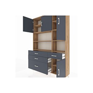 Arges Gardrop 9 Raflı 4 Çekmeceli 4 Kapaklı 132x30x195 Çam-antrasit