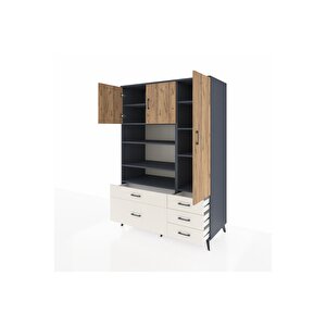 Kronos Dolap 9 Raflı 5 Çekmeceli 3 Kapaklı 132x59x195 Antrasit-çam/aytaşı