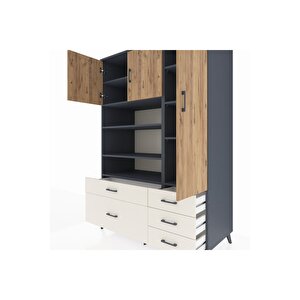 Kronos Dolap 9 Raflı 5 Çekmeceli 3 Kapaklı 132x59x195 Antrasit-çam/aytaşı