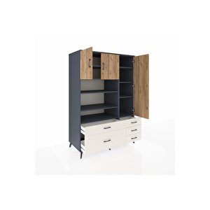 Kronos Dolap 9 Raflı 5 Çekmeceli 3 Kapaklı 132x59x195 Antrasit-çam/aytaşı