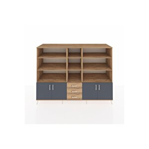 Kronos Dolap 11 Raflı 3 Çekmeceli 4 Kapaklı 220x59x163 Çam-antrasit/çam