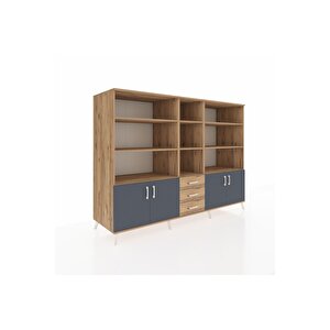 Kronos Dolap 11 Raflı 3 Çekmeceli 4 Kapaklı 220x59x163 Çam-antrasit/çam