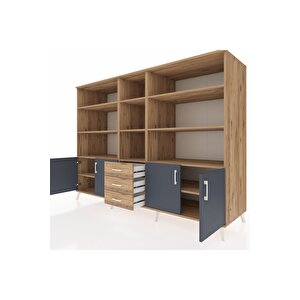 Kronos Dolap 11 Raflı 3 Çekmeceli 4 Kapaklı 220x59x163 Çam-antrasit/çam