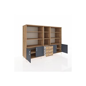 Kronos Dolap 11 Raflı 3 Çekmeceli 4 Kapaklı 220x59x163 Çam-antrasit/çam