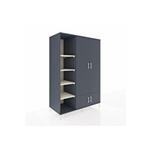 Kronos Dolap 6 Raflı 4 Kapaklı Tek Askılı 132x59x195 Antrasit-antrasit/aytaşı