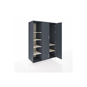 Kronos Dolap 6 Raflı 4 Kapaklı Tek Askılı 132x59x195 Antrasit-antrasit/aytaşı