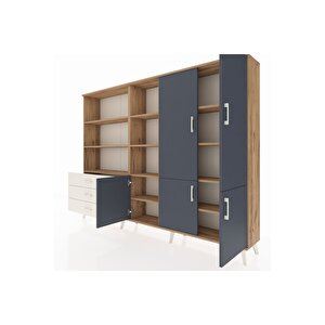 Arges Dolap 11 Raflı 3 Çekmeceli 5 Kapaklı 220x30x163 Çam-antrasit/aytaşı