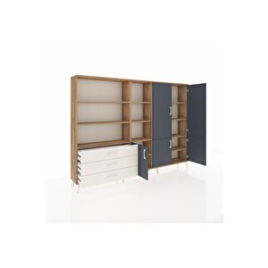 Arges Dolap 11 Raflı 3 Çekmeceli 5 Kapaklı 220x30x163 Çam-antrasit/aytaşı