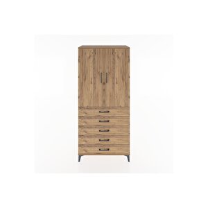 Hyperion Dolap 3 Raflı 5 Çekmeceli 2 Kapaklı 88x44x195 Çam-çam